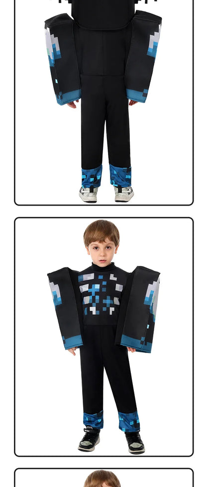 My World MC Game Cosplay Costume – Kids Sound Guard Headgear Jumpsuit Outfit for Boys & Girls Halloween Carnival Performance Dress-Up