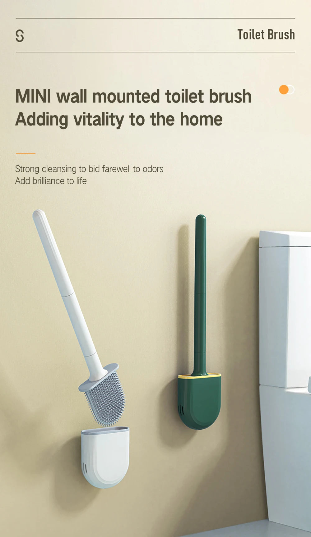 Juego de escobillas de inodoro de silicona – Limpiador de inodoro montado en la pared, kit moderno de cepillo de limpieza para WC, cepillo de silicona flexible con soporte de almacenamiento para baño y accesorios