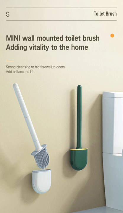 Juego de escobillas de inodoro de silicona – Limpiador de inodoro montado en la pared, kit moderno de cepillo de limpieza para WC, cepillo de silicona flexible con soporte de almacenamiento para baño y accesorios