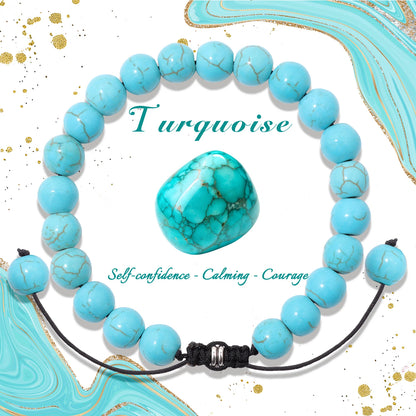 Bracelet perles de tourmaline noire naturelle – Bracelet ajustable tressé en corde avec carte cadeau pour hommes et femmes