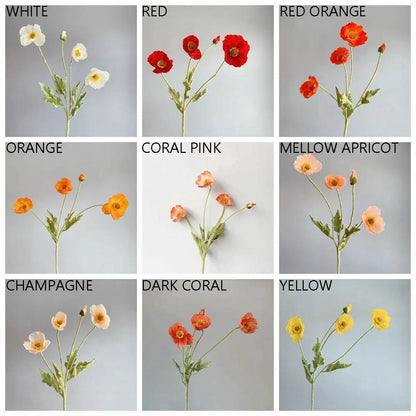 Artificial Poppy Flowers – Realistic Silk Faux Long Stem Flowers for Home Décor, Garden, Wedding Bridal Bouquets, Party Decoration & DIY Floral Arrangements