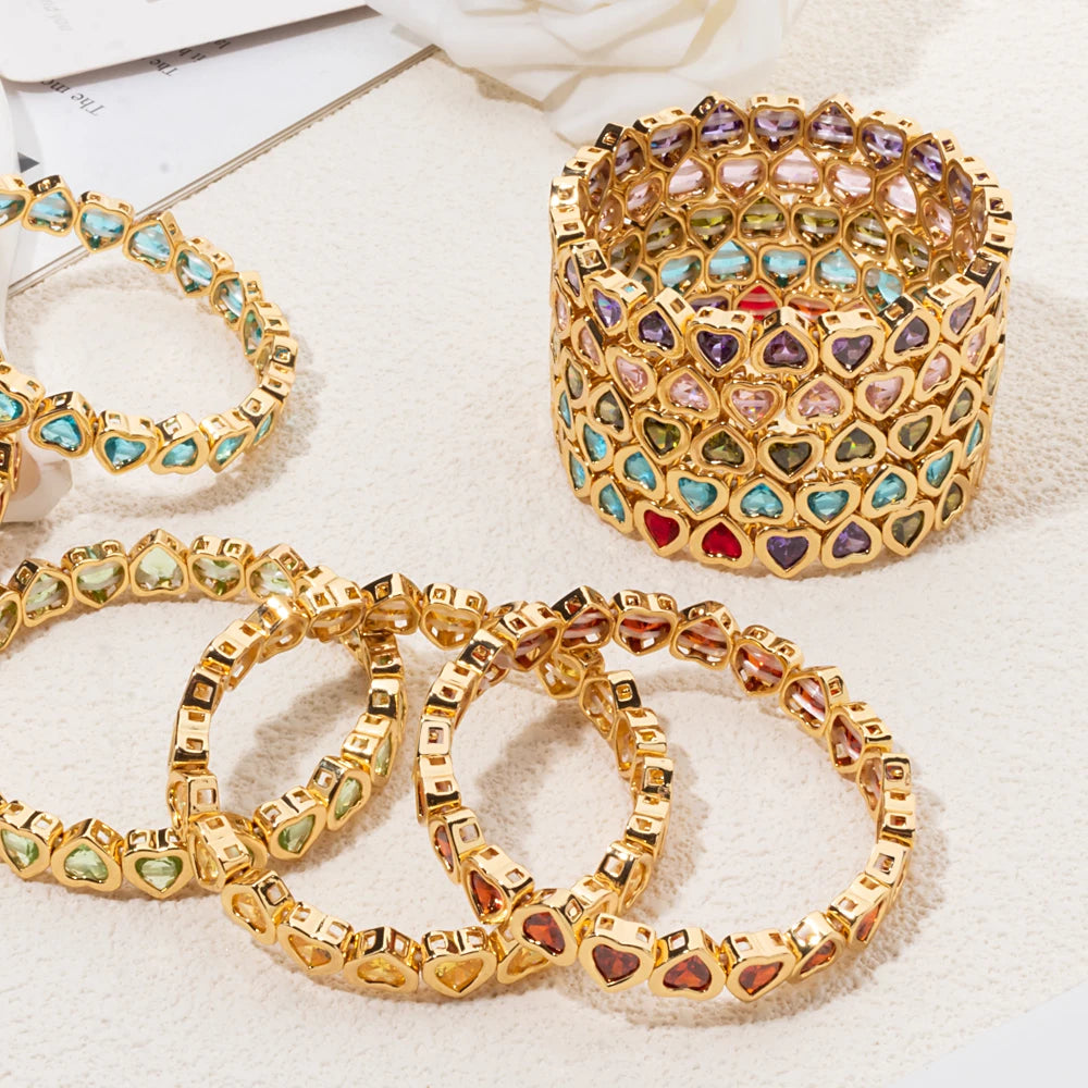 Brazalete de puño elástico para mujer 2024 Gold Love con diamantes de imitación color melocotón, joyería de moda