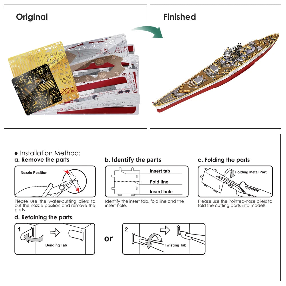 Piececool Kit de Modelo de Acorazado de Metal 3D – HMS Hood y Richelieu, Rompecabezas de Ensamblaje, Juguete Educativo para Adolescentes y Coleccionistas