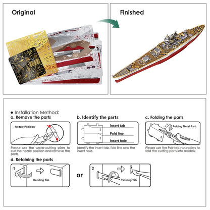 Piececool Kit de Modelo de Acorazado de Metal 3D – HMS Hood y Richelieu, Rompecabezas de Ensamblaje, Juguete Educativo para Adolescentes y Coleccionistas