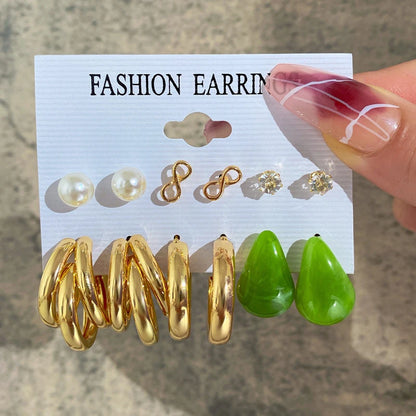 Boucles d'oreilles créoles dorées grand cercle pour femmes, ensemble bohème vintage, perle, cœur, zircon, clous, bijoux cadeau