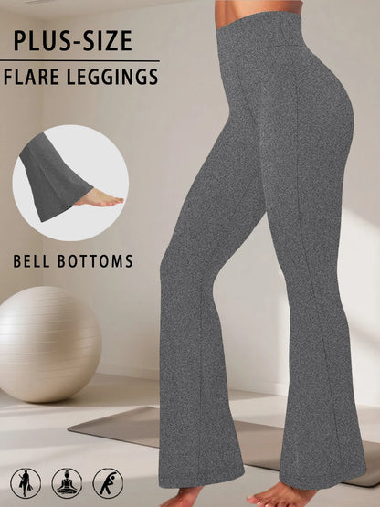 Plus Size Women's High-Rise Flared Leggings – Comfortable Yoga & Workout Pants with Supportive High Waist and Stylish Bell-Bottom Design