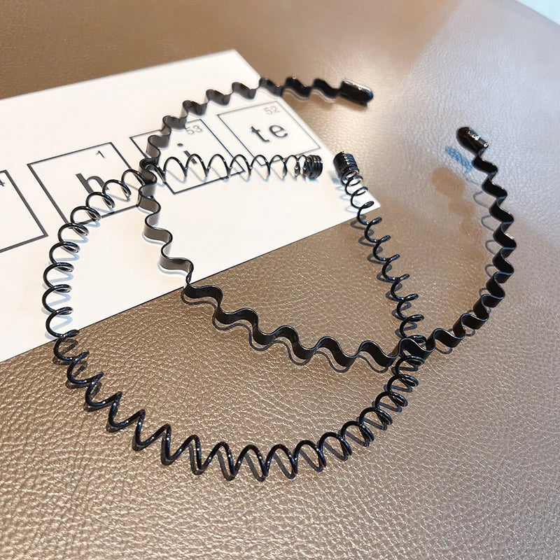 Diadema unisex de metal negro – Aro de pelo ondulado elástico antideslizante para hombres y mujeres | Accesorios para el cabello sencillos y a la moda