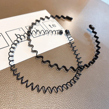 Diadema unisex de metal negro – Aro de pelo ondulado elástico antideslizante para hombres y mujeres | Accesorios para el cabello sencillos y a la moda