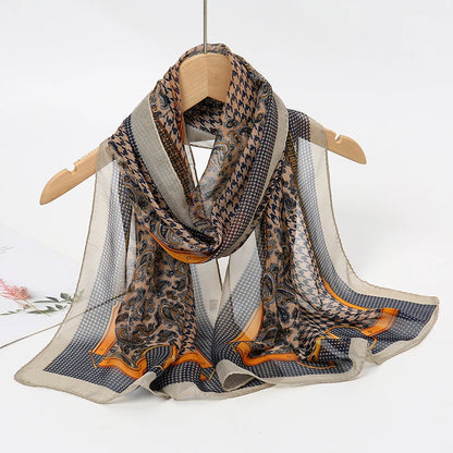 Women's Printed Chiffon Scarf Shawl – Lightweight Silk-Feel Long Wrap for Beach, Travel & Outdoor Wear, Fashion Headband Accessory