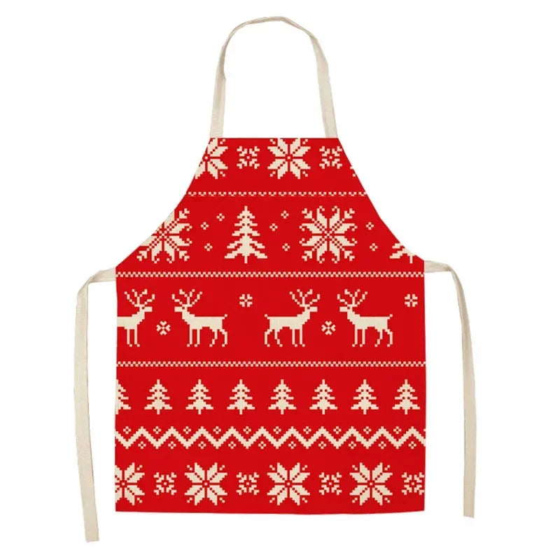 Christmas Moose Print Kitchen Apron – Unisex Cooking & Baking Workwear for Home Cleaning, Barbecue, Restaurant & Kitchen Use