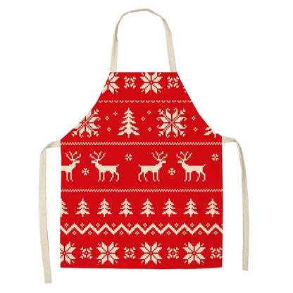 Christmas Moose Print Kitchen Apron – Unisex Cooking & Baking Workwear for Home Cleaning, Barbecue, Restaurant & Kitchen Use