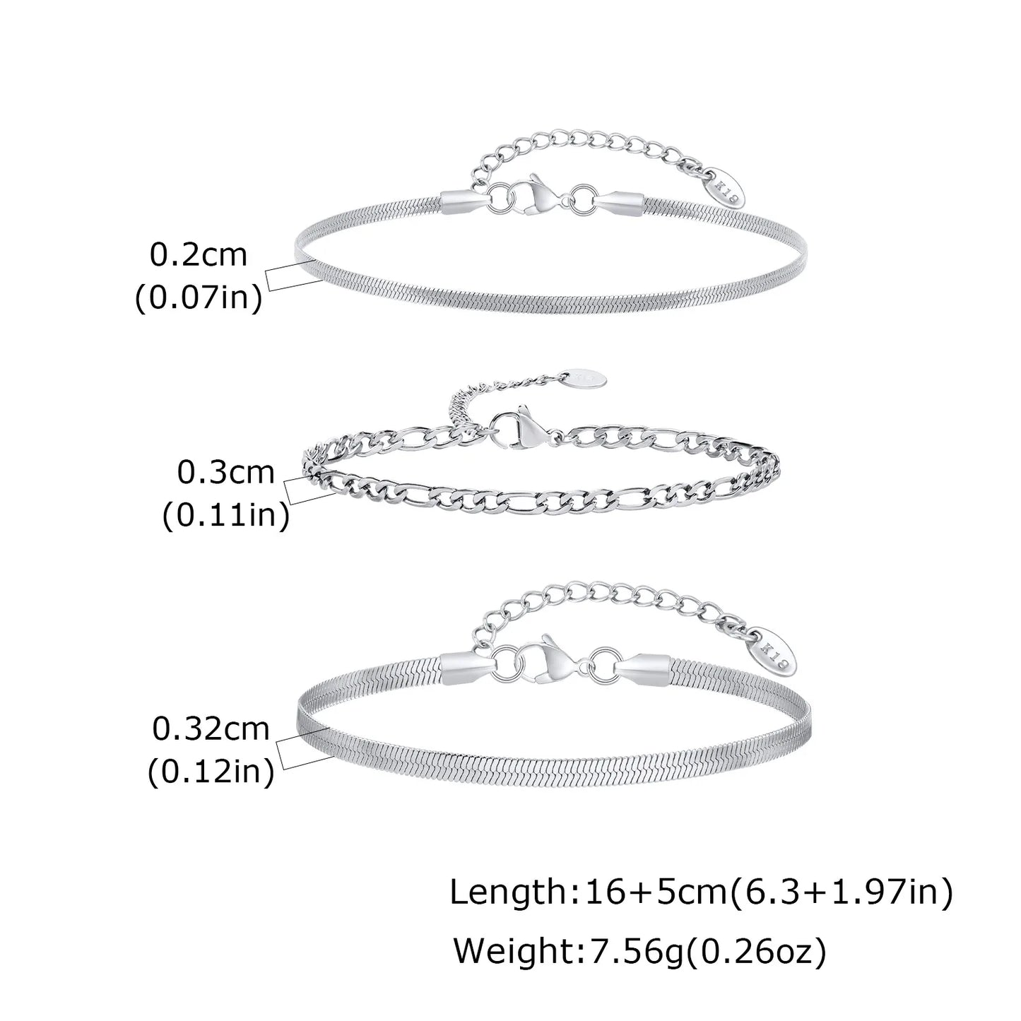 3-Piece Silver Twist Chain Bracelet Set – Never Fade Thin Chain Wristband for Men | Punk Fashion Jewelry Gift for Husband, Father & Son