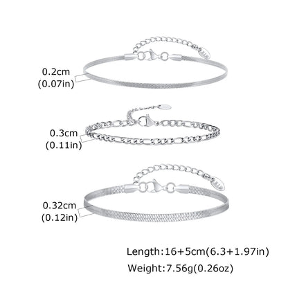 3-Piece Silver Twist Chain Bracelet Set – Never Fade Thin Chain Wristband for Men | Punk Fashion Jewelry Gift for Husband, Father & Son
