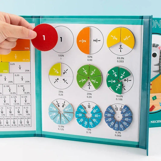 Libro magnético Montessori para aprender fracciones - Juguete educativo de madera para desarrollar habilidades aritméticas en niños