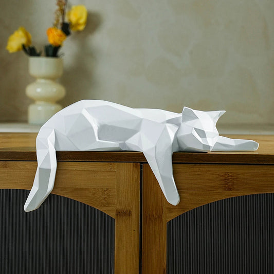 Estatua Geométrica de Gato Acostado – Figura Decorativa Moderna en Blanco y Negro para el Hogar, la Oficina, la Mesa y Estantería