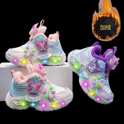 Kuromi Girls' LED Light-Up Sneakers – Cute Sanrio Walking Shoes with Comfortable Design for Kids, Outdoor Sports & Casual Wear