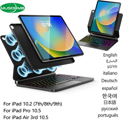 Funda Magic Keyboard para iPad 10.2 (9.ª/8.ª/7.ª generación), iPad Air 3 y iPad Pro 10.5 – Cubierta folio magnética con teclado retroiluminado y soporte flotante