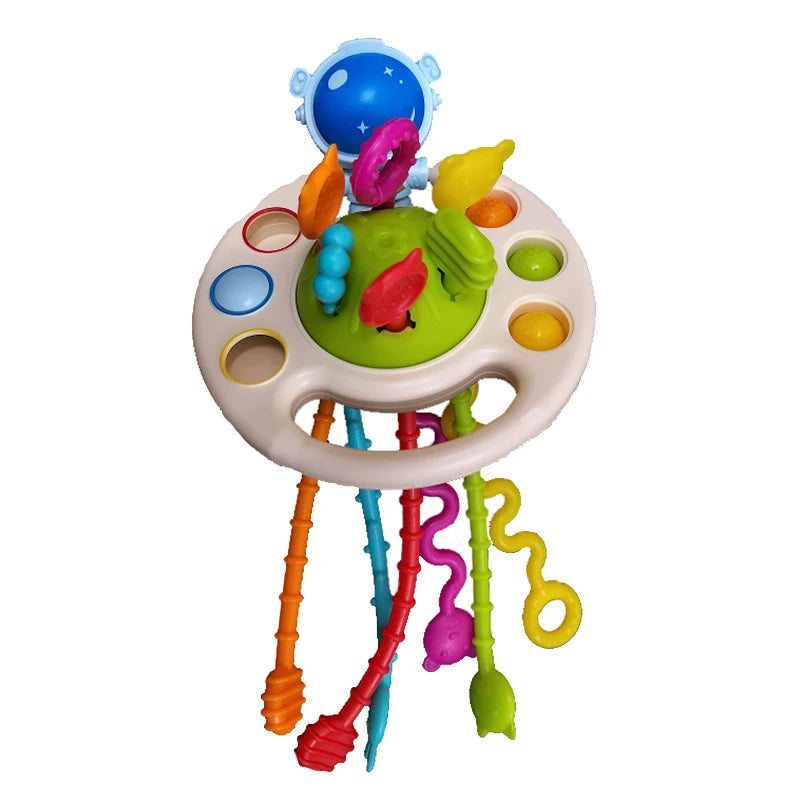 Juguete Sensorial de Silicona Montessori con Cuerda para Bebés – Mordedor Sonajero para Bebés de 6 a 12 Meses