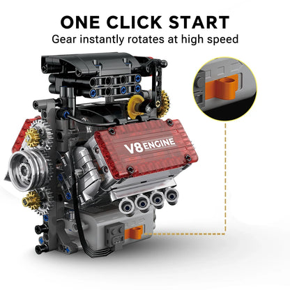 478PCS V8 Engine Building Blocks Model – Motorized Mechanical Car Engine Construction Set with Electric Drive, Desktop Ornament & Gift for Adults