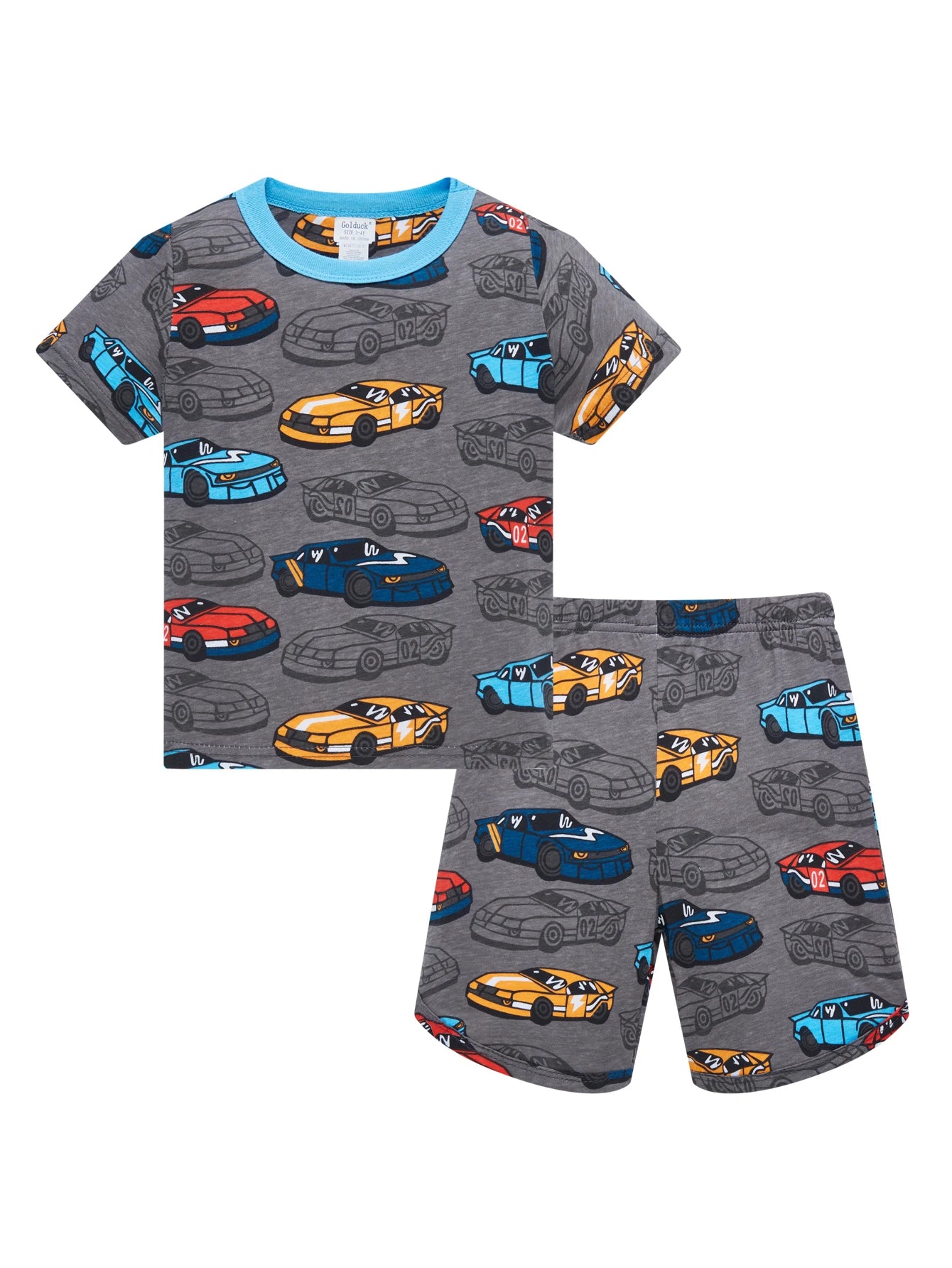 Conjunto de pijama de 2 piezas para niños, 100% algodón, estampado de coches, suave, transpirable, de manga corta, para verano