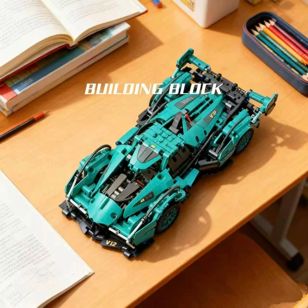 Cool Blue Racing Car Building Block Set – Stylish Model Car Construction Kit & Home Decoration Ornament, Christmas, Halloween & Birthday Gift