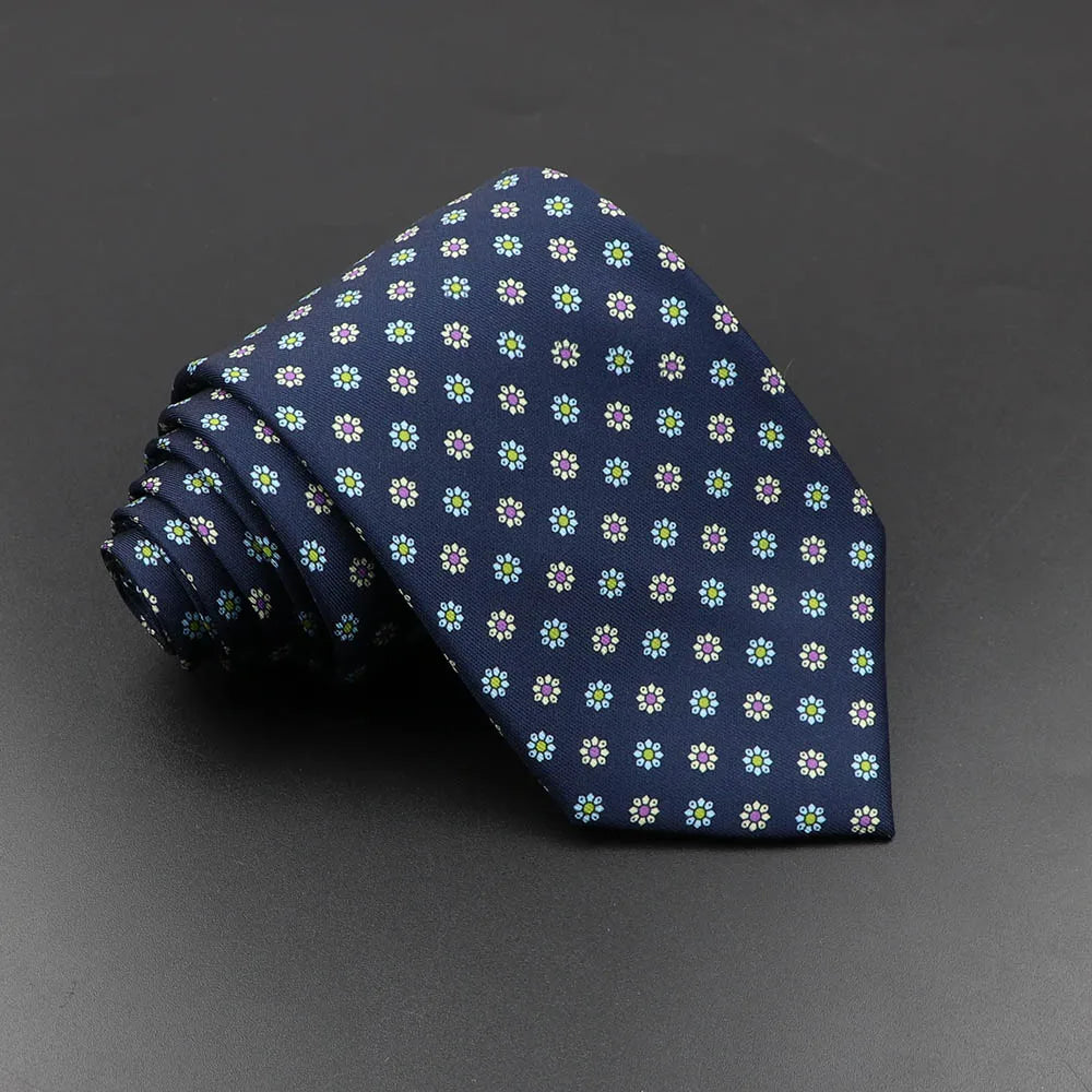 Men's 7.5cm Soft Silk Necktie – Floral & Dot Pattern Tie for Weddings, Business, Parties & Formal Wear