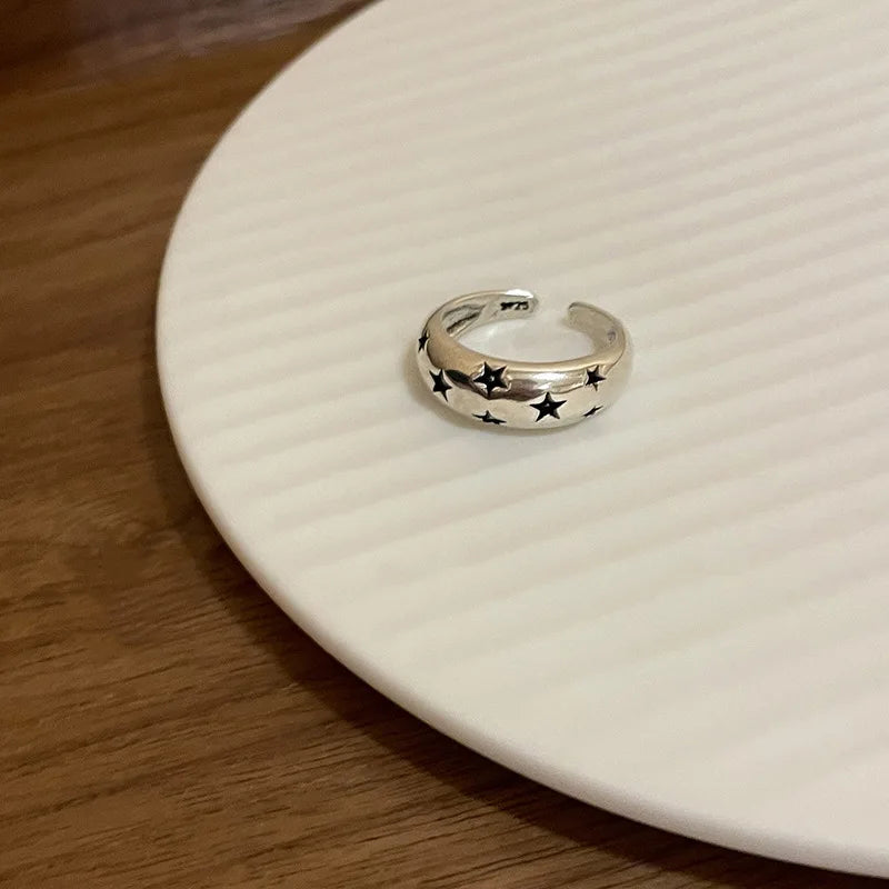 Anillo Ajustable Vintage Cruz y Estrella Irregular – Anillo Abierto Gótico Punk Plateado para Pareja, Hombre y Mujer | Joyería de Regalo Y2K E-Girl