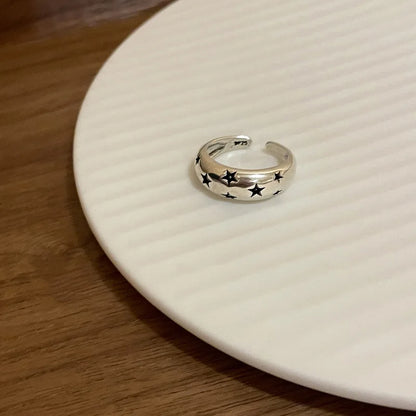 Anillo Ajustable Vintage Cruz y Estrella Irregular – Anillo Abierto Gótico Punk Plateado para Pareja, Hombre y Mujer | Joyería de Regalo Y2K E-Girl