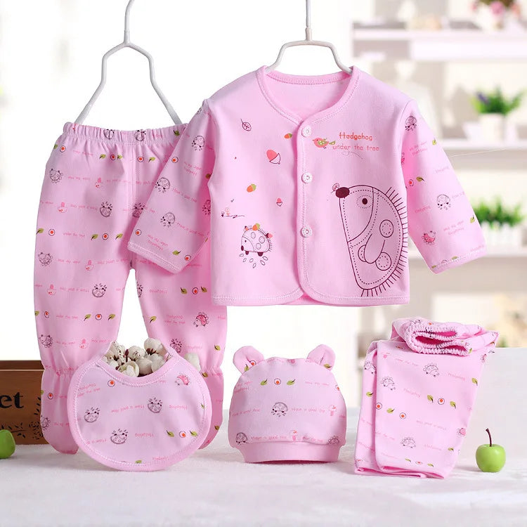 5PCS Baby Hedgehog Clothing Set – Pure Cotton Newborn Underwear Outfit for 0–3 Months Spring & Autumn