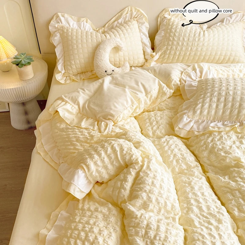 Juego de ropa de cama de 3 piezas de encaje coreano Seersucker – Juego de funda nórdica y fundas de almohada para dormitorio y habitación de invitados