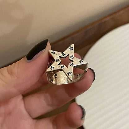 Anillo Ajustable Vintage Cruz y Estrella Irregular – Anillo Abierto Gótico Punk Plateado para Pareja, Hombre y Mujer | Joyería de Regalo Y2K E-Girl