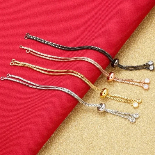 Cadena de pulsera ajustable de latón con diamantes de imitación – Cadena de joyería de 240 mm para pulseras, dijes y fabricación de joyas
