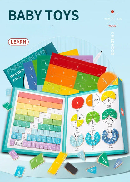 Livre d'apprentissage des fractions magnétiques Montessori – Jouet éducatif en bois pour enfants, compétences en arithmétique