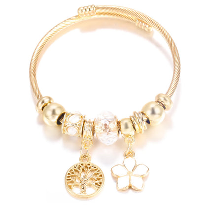 Pulsera con colgante de corazón y cuentas – Pulsera de abalorios de acero inoxidable de 4 colores para mujer | Regalo de joyería de moda dorada de tendencia