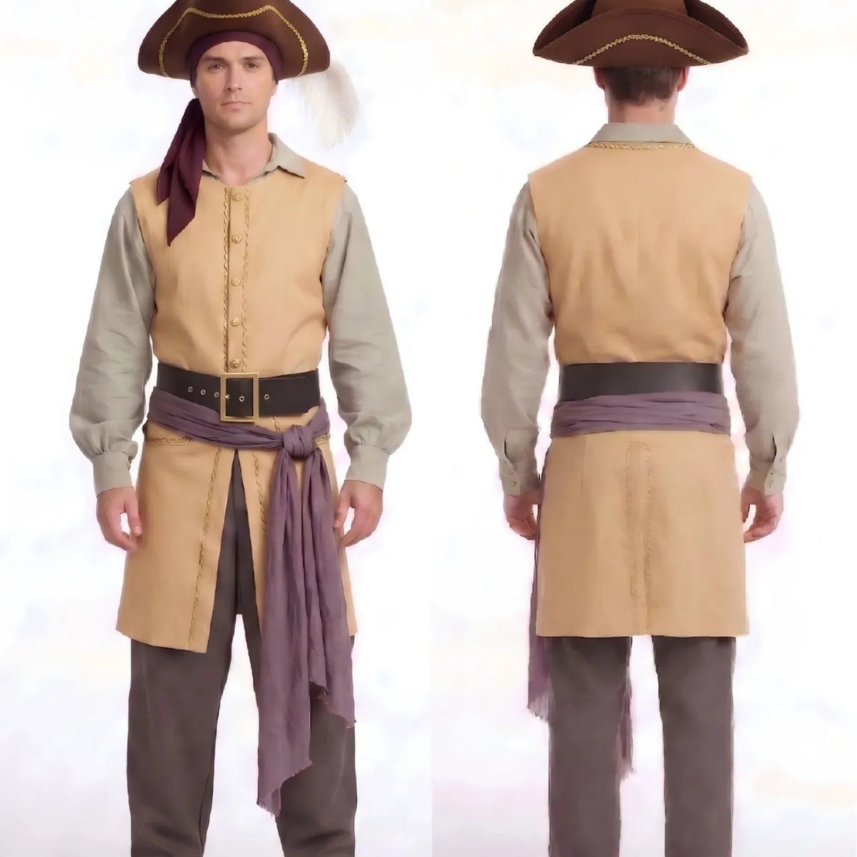 Captain Clark Pirate Cosplay Costume Set – Waistcoat, Shirt, Hat, Waist Sash & Belt Outfit for Halloween, Masquerade & Roleplay Parties