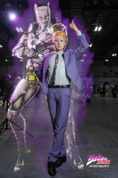 Anime Purple Blazer Cosplay Costume Set – Shirt, Pants, Tie & Belt Outfit for Men & Women Halloween Roleplay Suit