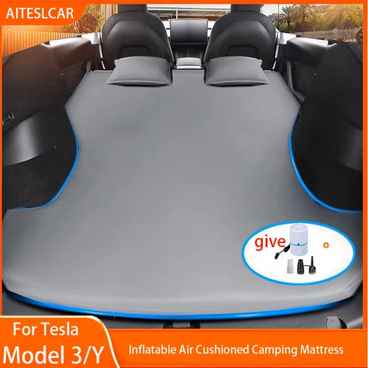 Colchón inflable de aire para coche para Tesla Model 3 y Model Y (2017–2026) – Cama de viaje de gamuza para camping, viajes por carretera y aventuras al aire libre