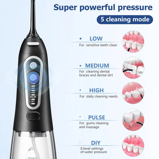 USB Rechargeable Water Flosser – Portable Oral Irrigator with 300ml Water Tank, Waterproof Dental Water Jet Teeth Cleaner for Daily Oral Care