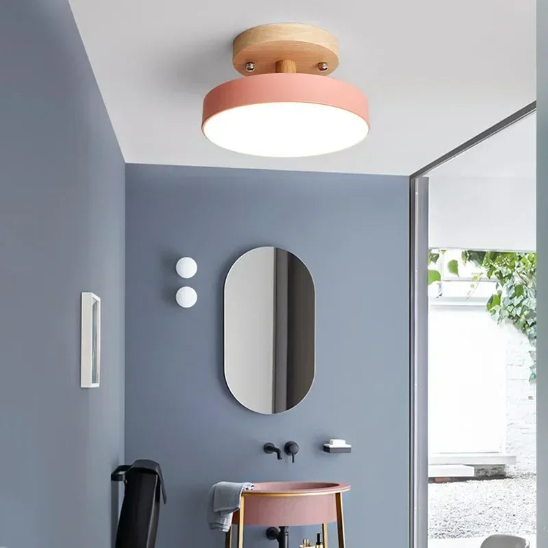 Lámpara de techo redonda de madera nórdica – Moderna lámpara de montaje empotrado para pasillo, dormitorio, baño, comedor y entrada