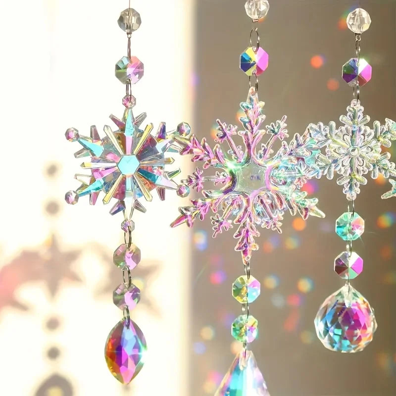 4PCS Crystal Snowflake Christmas Ornaments – Elegant Winter Hanging Decorations for Xmas Tree, Parties, Anniversaries & Holiday Gifts