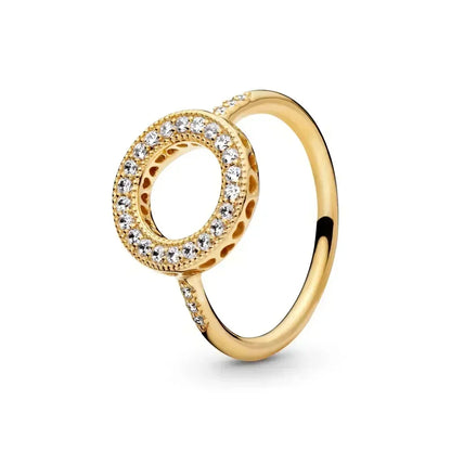 Anillo de moda ajustable con corona de corazón de plata de ley 925 chapado en oro con purpurina para mujer