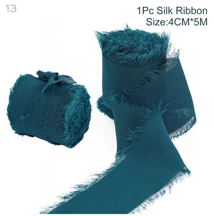 Ruban de soie en mousseline effilochée de 5 m – Ruban fait main déchiré pour bouquet de mariage et emballage cadeau