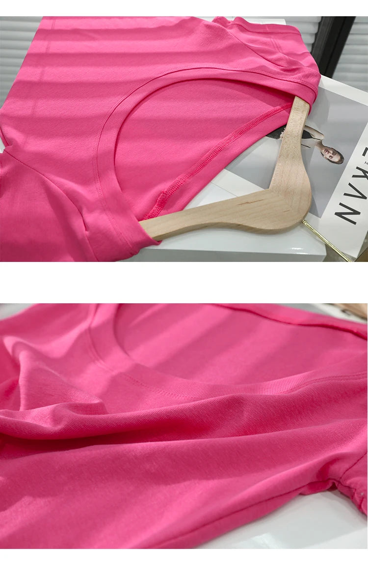 2026 Summer Women’s 100% Cotton Slim T-Shirt Casual Basic O-Neck Solid Korean Style Tee 16 Colors