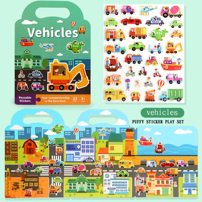 Libro de pegatinas DIY para niños – Libro de actividades de pegatinas de escenas de burbujas reutilizables, juguete portátil y silencioso, manualidades creativas de aprendizaje de pegatinas de gelatina para niños