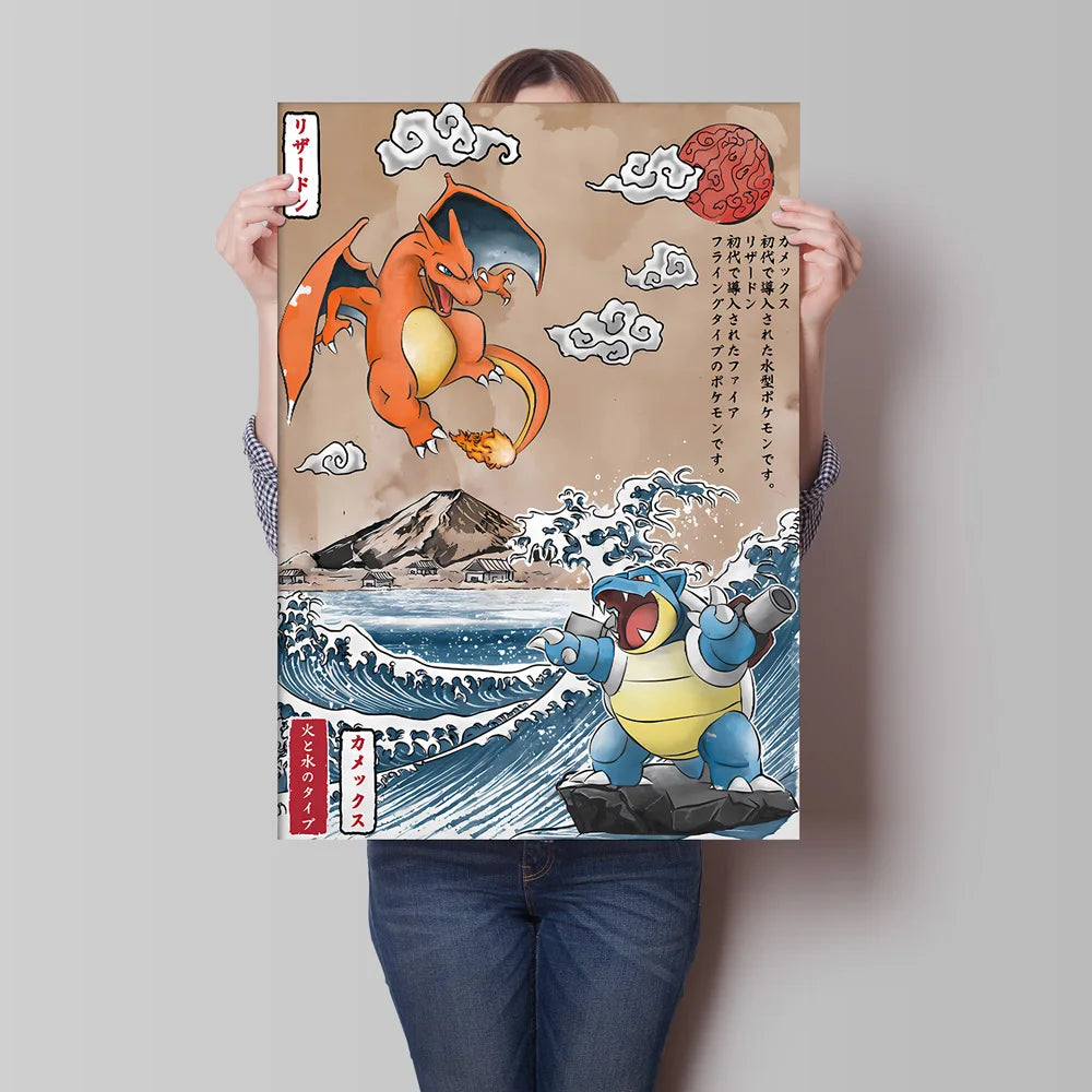 Pokémon Dracaufeu & Tortank Impression sur Toile Décoration Murale Tableau Poster HD pour Salon Maison