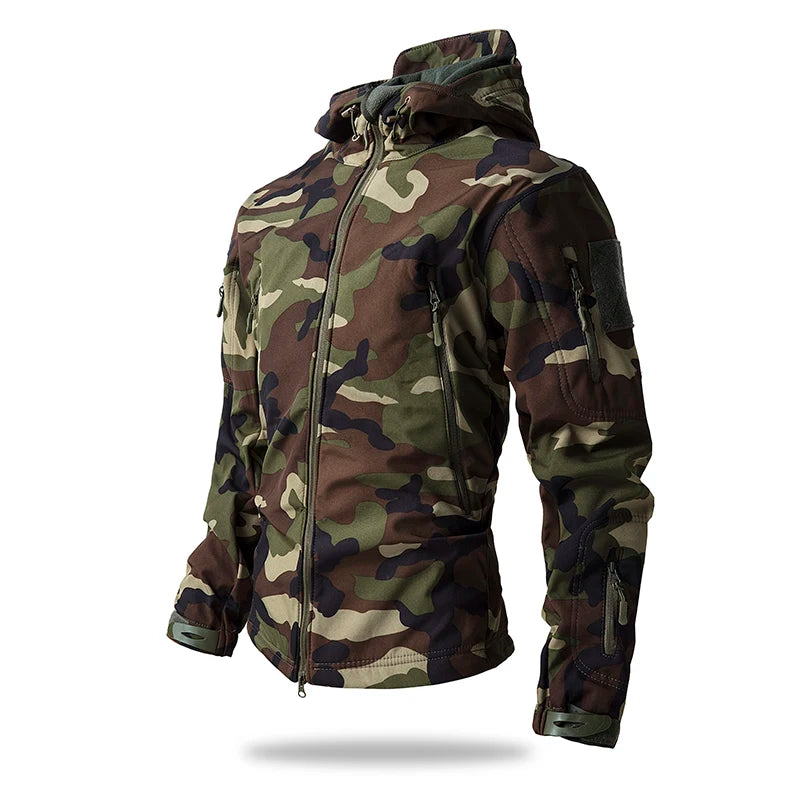 Lurker Men’s Soft Shell Tactical Jacket – Waterproof Fleece-Lined Hooded Coat, Camouflage Outdoor Outerwear for Autumn & Hunting