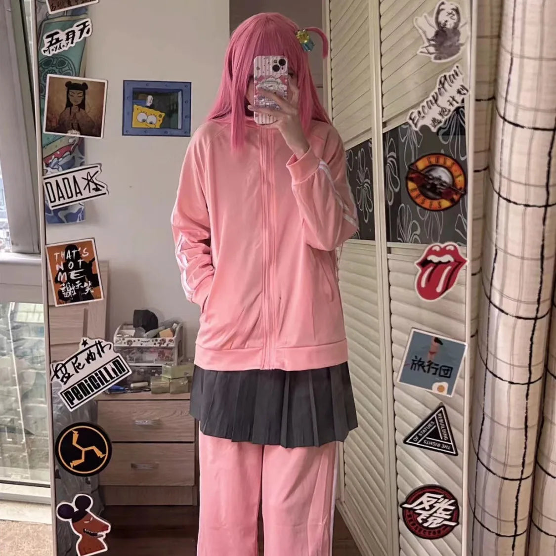 Bocchi the Rock! Cosplay Costume – Hitori Gotou / Ryou Yamada / Nijika Ijichi Pink School Uniform Set (Women’s Halloween Outfit)