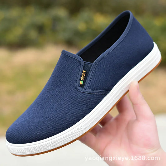 Zapatillas de lona sin cordones para hombre - Zapatos planos casuales vulcanizados ligeros, calzado cómodo para uso diario