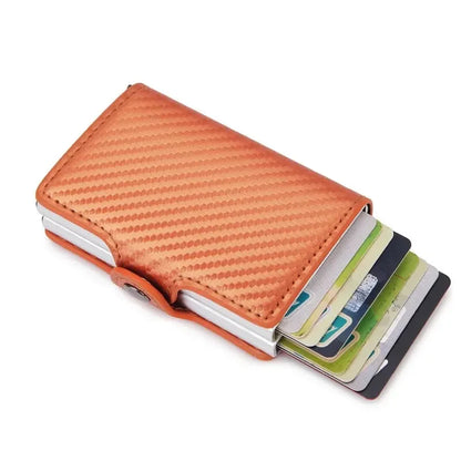 Cartera de metal con bloqueo RFID para hombre, tarjetero de crédito de aluminio de piel sintética, cartera delgada