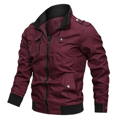 Men’s Cotton Bomber Jacket – Retro Casual Cargo Coat with Zipper Pockets, Pilot-Style Workwear Outerwear
